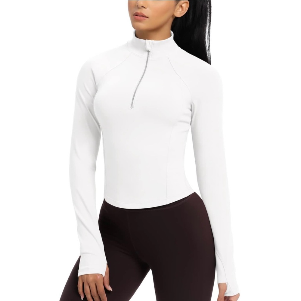 New colorskin Cropped Sport Jacket Half Zip White M Thumb Holes Athletic Workout